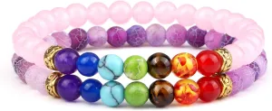 2Pcs/Set 7 Chakra Reiki Beads Bracelet Charm 6mm Natural Lava Weathered Stone Balance Prayer Bracelets&Bangles Men Women Jewelry,Set 29