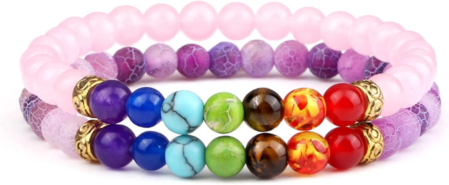 2Pcs/Set 7 Chakra Reiki Beads Bracelet Charm 6mm Natural Lava Weathered Stone Balance Prayer Bracelets&Bangles Men Women Jewelry,Set 29