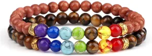 2Pcs/Set 7 Chakra Reiki Beads Bracelet Charm 6mm Natural Lava Weathered Stone Balance Prayer Bracelets&Bangles Men Women Jewelry,Set 30