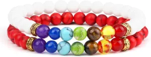 2Pcs/Set 7 Chakra Reiki Beads Bracelet Charm 6mm Natural Lava Weathered Stone Balance Prayer Bracelets&Bangles Men Women Jewelry,Set 4