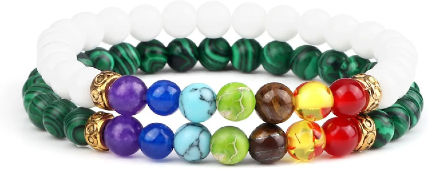 2Pcs/Set 7 Chakra Reiki Beads Bracelet Charm 6mm Natural Lava Weathered Stone Balance Prayer Bracelets&Bangles Men Women Jewelry,Set 5