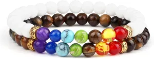 2Pcs/Set 7 Chakra Reiki Beads Bracelet Charm 6mm Natural Lava Weathered Stone Balance Prayer Bracelets&Bangles Men Women Jewelry,Set 6