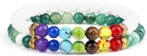 2Pcs/Set 7 Chakra Reiki Beads Bracelet Charm 6mm Natural Lava Weathered Stone Balance Prayer Bracelets&Bangles Men Women Jewelry,Set 8