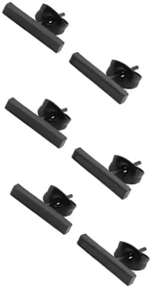3 Pairs Black Minimalist Bar Design Stud Earrings for Women Men Line Stick Rectangle Bar Stud Earrings
