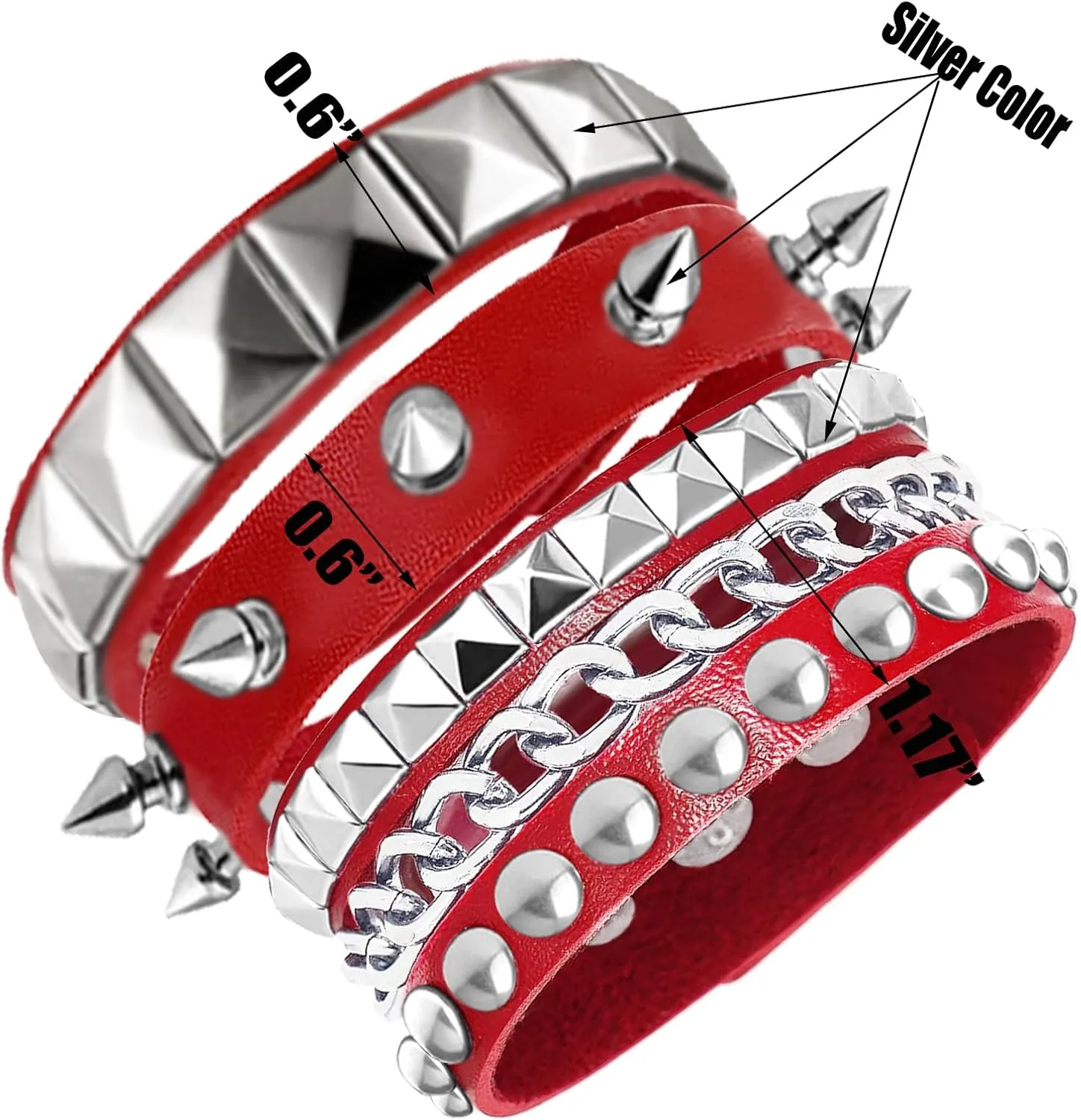 3 Pieces Punk Rock Leather Bracelets for Women Pop 80s 90s Emo Jewelry Accessories Retro Spiked Adjustable Wrap Wrist Cuffs