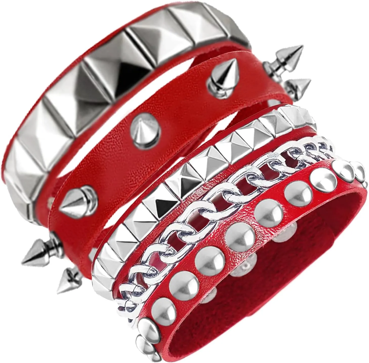 3 Pieces Punk Rock Leather Bracelets for Women Pop 80s 90s Emo Jewelry Accessories Retro Spiked Adjustable Wrap Wrist Cuffs