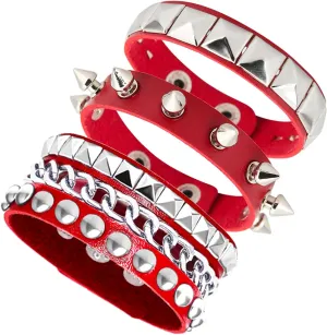 3 Pieces Punk Rock Leather Bracelets for Women Pop 80s 90s Emo Jewelry Accessories Retro Spiked Adjustable Wrap Wrist Cuffs