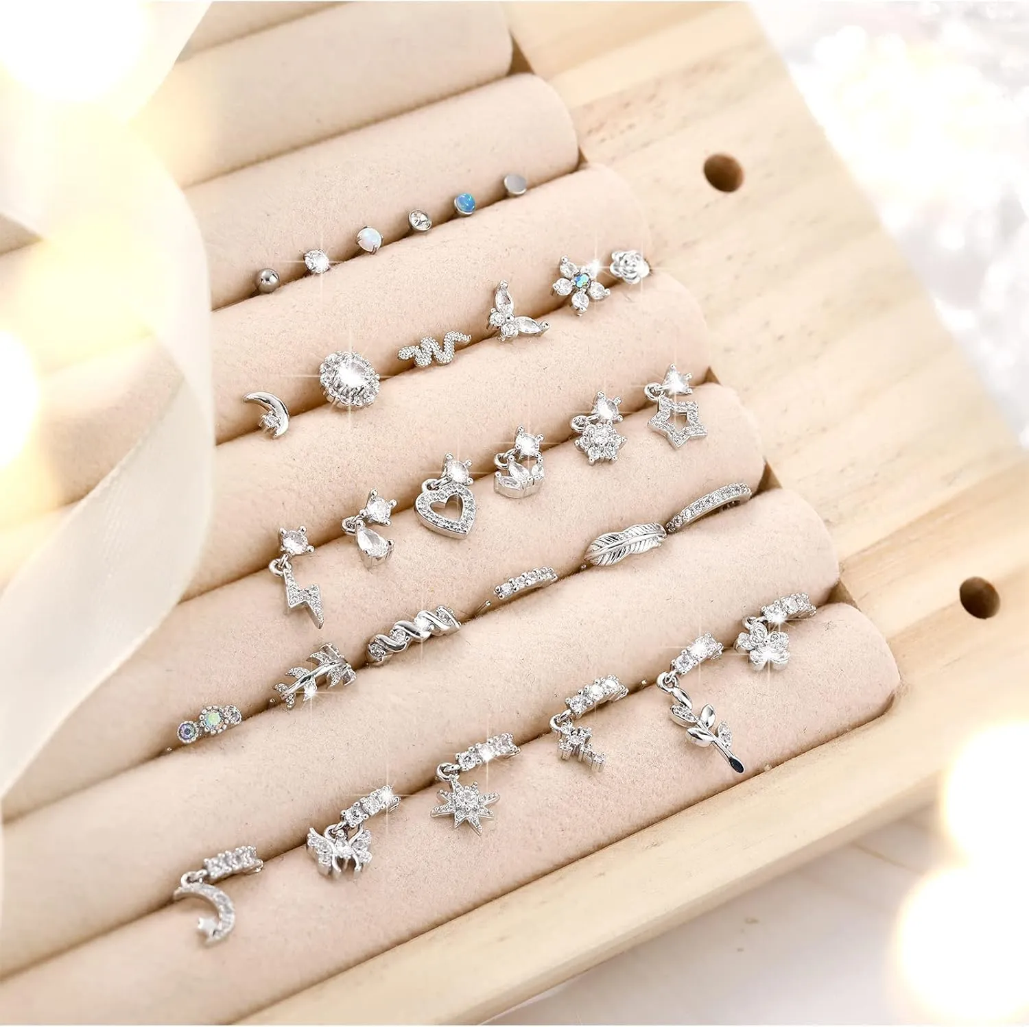 30 Pcs 20G Dangling Nose Rings for Women L Shaped Stainless Steel Dangling Studs CZ Flower Nose Ring Hoop Piercing Jewelry