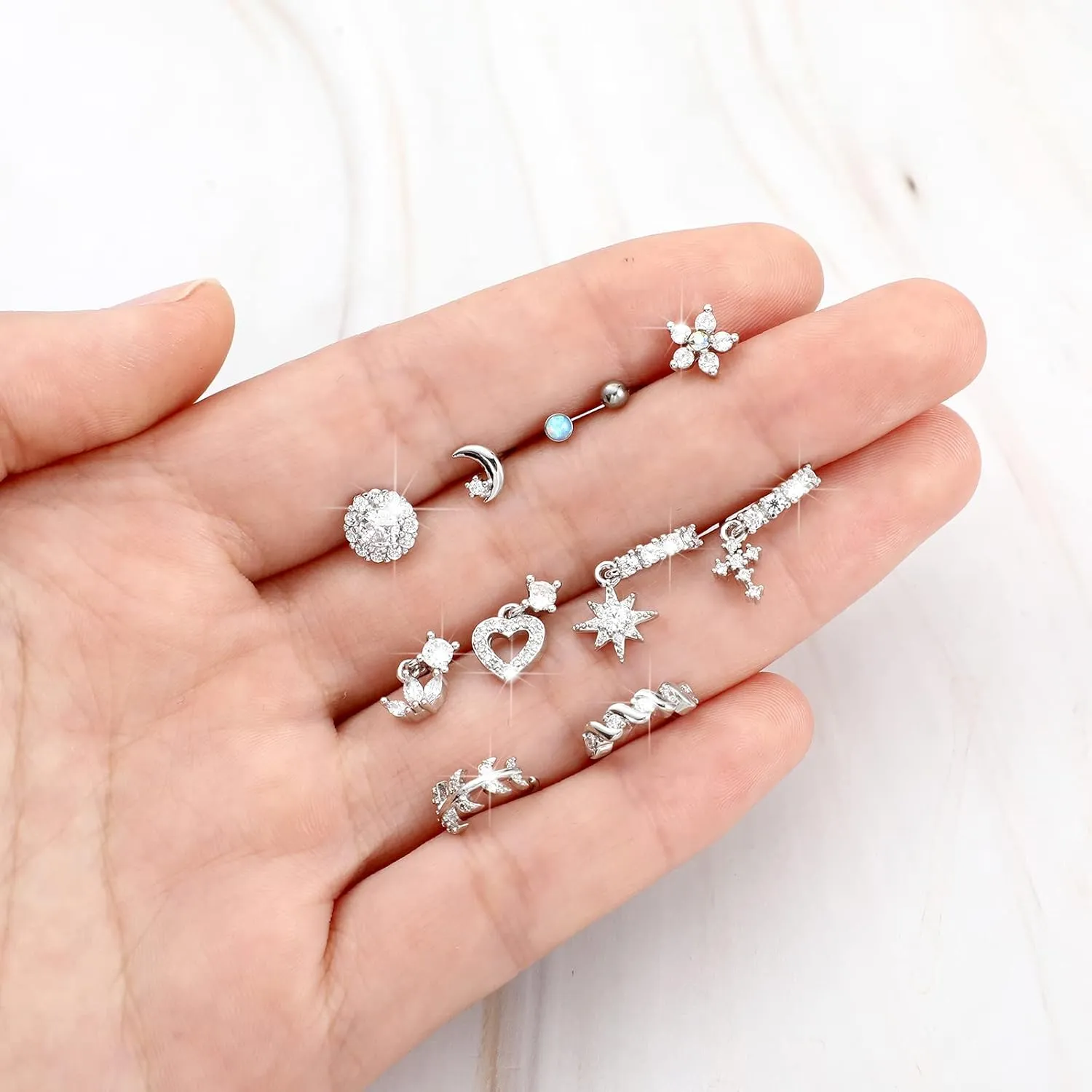 30 Pcs 20G Dangling Nose Rings for Women L Shaped Stainless Steel Dangling Studs CZ Flower Nose Ring Hoop Piercing Jewelry