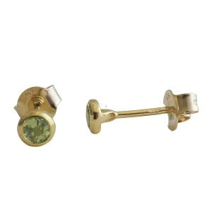 3mm Peridot Gold Plated Sterling Silver Stud Earrings - Natural Gem Gemstone - Handmade Jewellery Gift Ideas for Women - Birthday Valentine's Mother's Day Gift