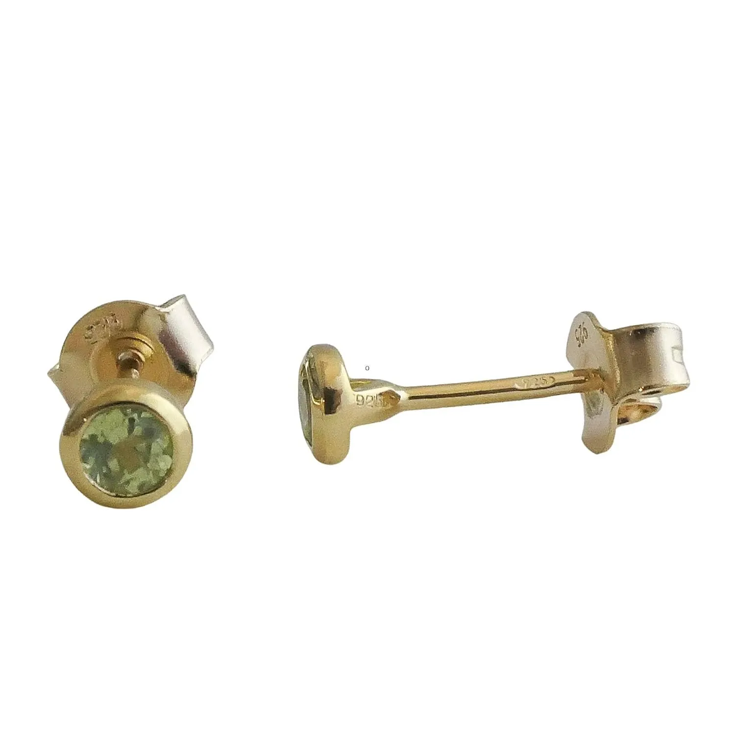 3mm Peridot Gold Plated Sterling Silver Stud Earrings - Natural Gem Gemstone - Handmade Jewellery Gift Ideas for Women - Birthday Valentine's Mother's Day Gift