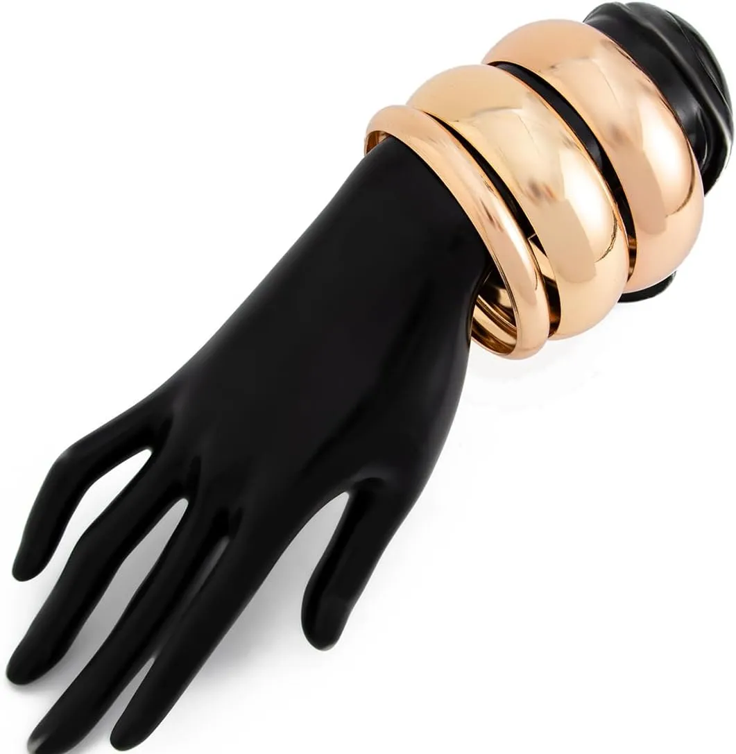 3PCS Chunky Gold Bangle Bracelets Trendy Wide Chunky Cuff Bangles Bracelets Gold Stackable Bracelets Jewelry for Women