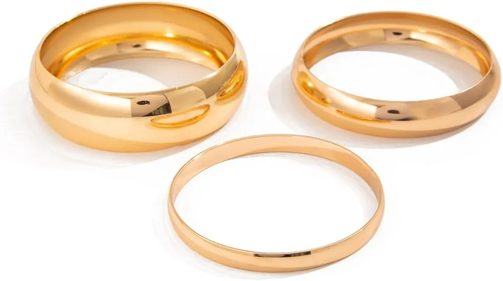 3PCS Chunky Gold Bangle Bracelets Trendy Wide Chunky Cuff Bangles Bracelets Gold Stackable Bracelets Jewelry for Women