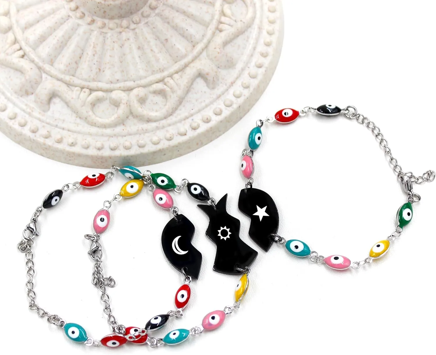 3pcs Puzzle bracelet Evil Eye Bracelet,Personality Style Colorful Cute Eyes Amulet Protection Jewelry Bracelet for Daughter/Female Friend Unique Surprise Gift