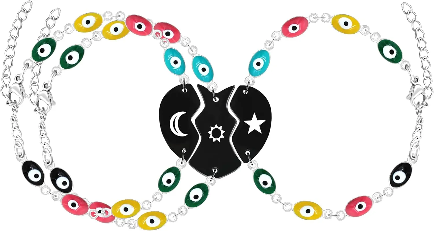 3pcs Puzzle bracelet Evil Eye Bracelet,Personality Style Colorful Cute Eyes Amulet Protection Jewelry Bracelet for Daughter/Female Friend Unique Surprise Gift