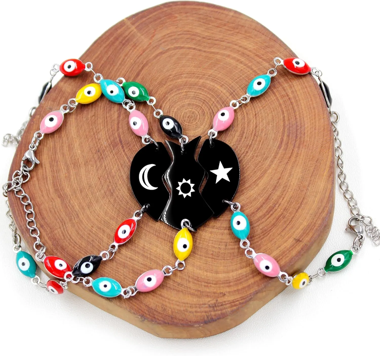 3pcs Puzzle bracelet Evil Eye Bracelet,Personality Style Colorful Cute Eyes Amulet Protection Jewelry Bracelet for Daughter/Female Friend Unique Surprise Gift