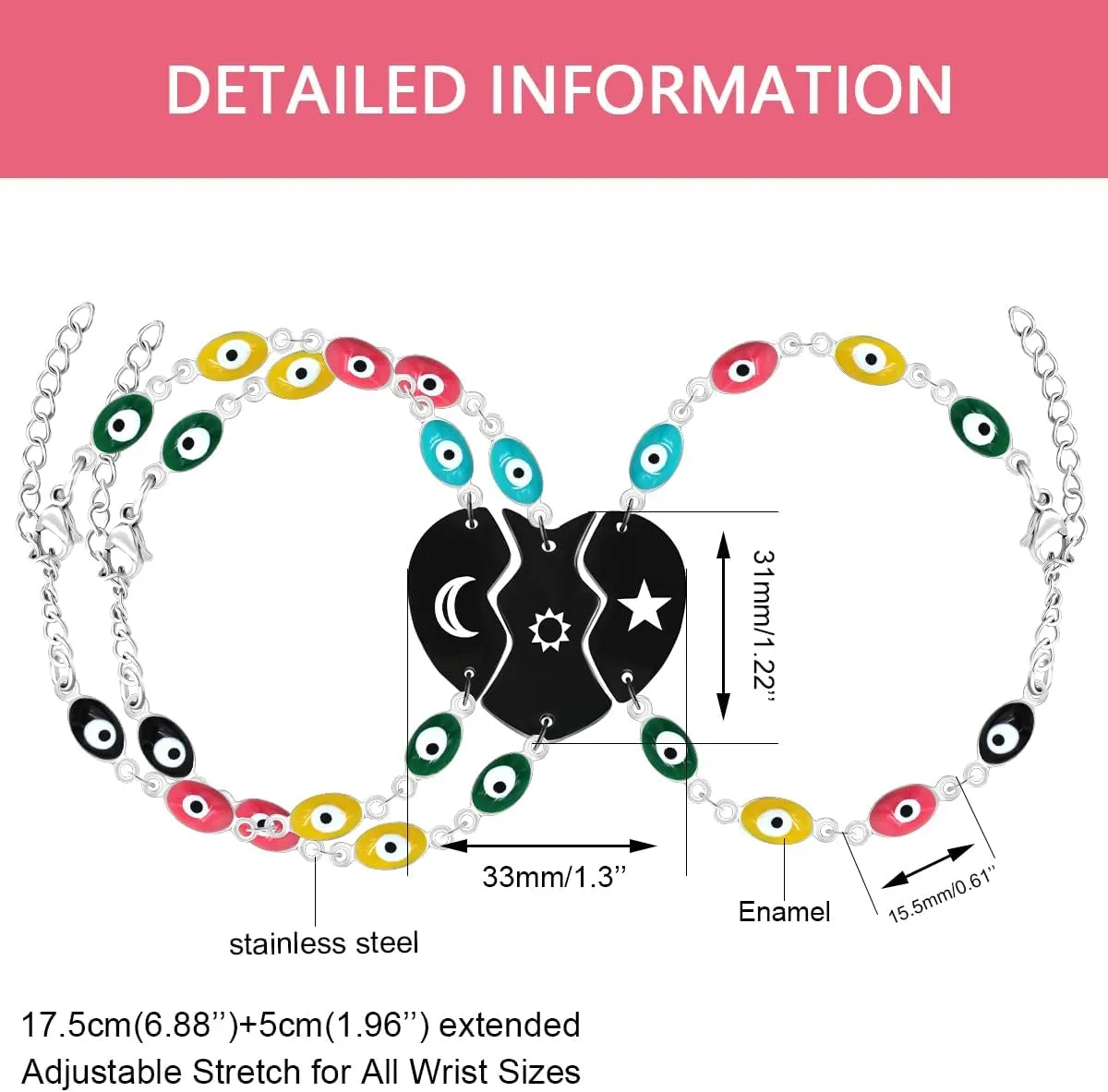 3pcs Puzzle bracelet Evil Eye Bracelet,Personality Style Colorful Cute Eyes Amulet Protection Jewelry Bracelet for Daughter/Female Friend Unique Surprise Gift