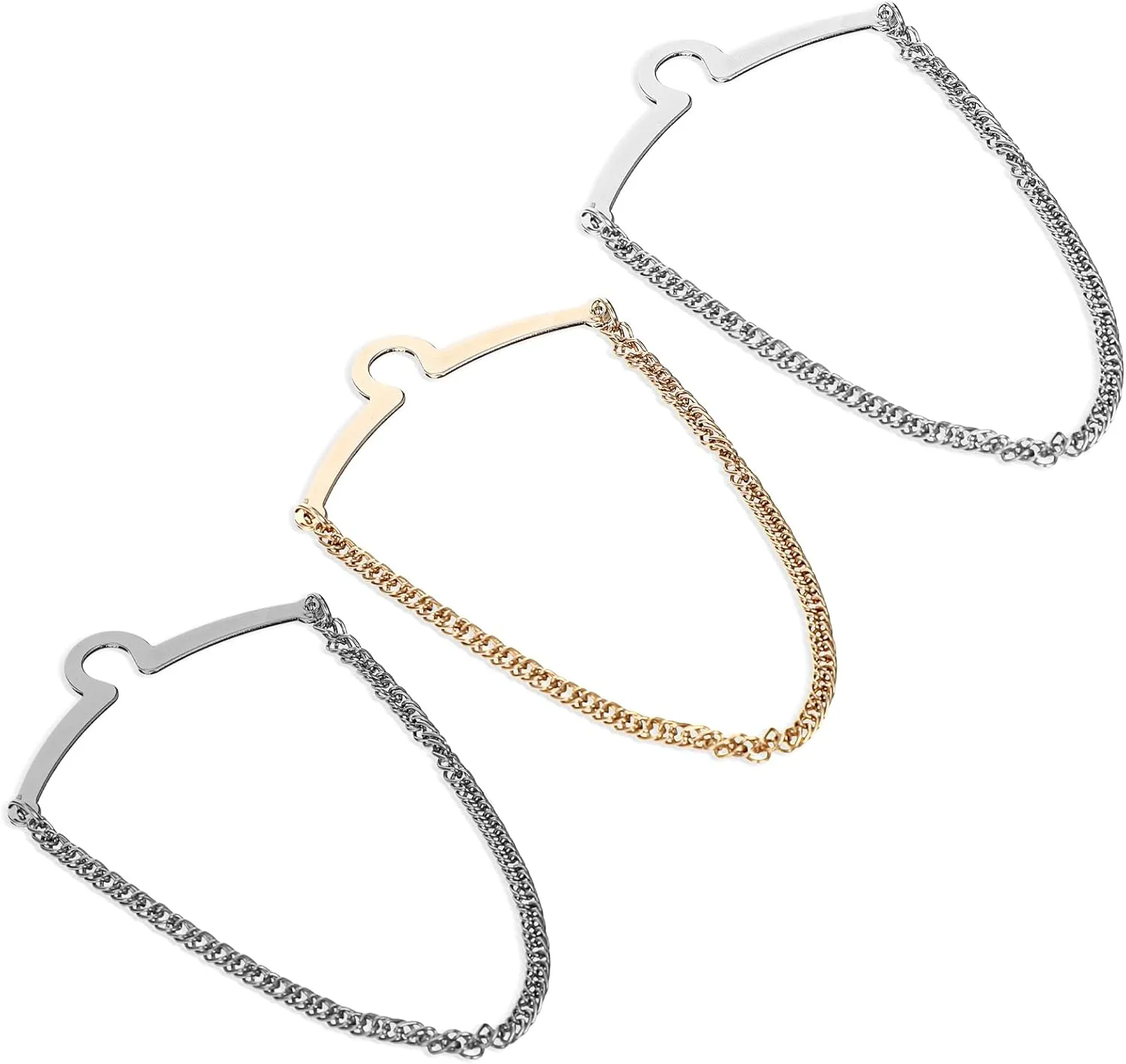 3PCS Tie Clips, Tie Chains Necktie Clip for Men Gold Silver Black Chain Ties Bar Fashion Necktie Clips Link Chain Pins for Men Business Wedding Wear Suits Neckties