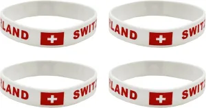 4 Pcs Switzerland Swiss Country Flag Rubber Bracelets, National Flag Silicone Bracelet, Rubber Wristbands Patriotic Decorations Gift