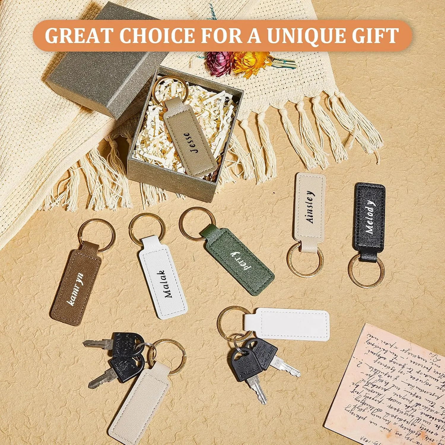 48 Pcs Leather Keychains Blank Bulk PU Leather Sublimation Key Chains Gift for Birthday Mother's Day Father's Day