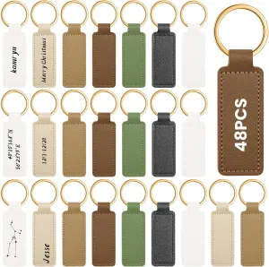 48 Pcs Leather Keychains Blank Bulk PU Leather Sublimation Key Chains Gift for Birthday Mother's Day Father's Day