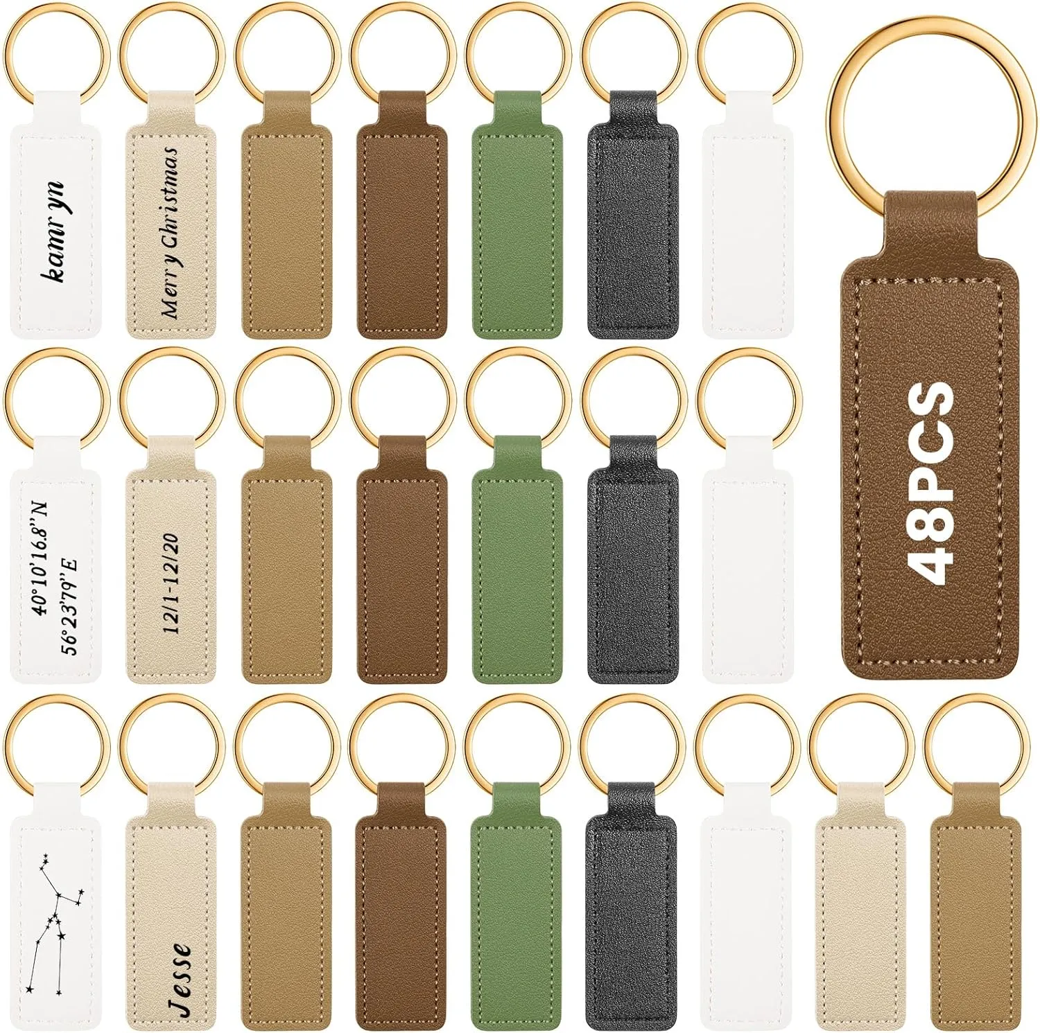 48 Pcs Leather Keychains Blank Bulk PU Leather Sublimation Key Chains Gift for Birthday Mother's Day Father's Day