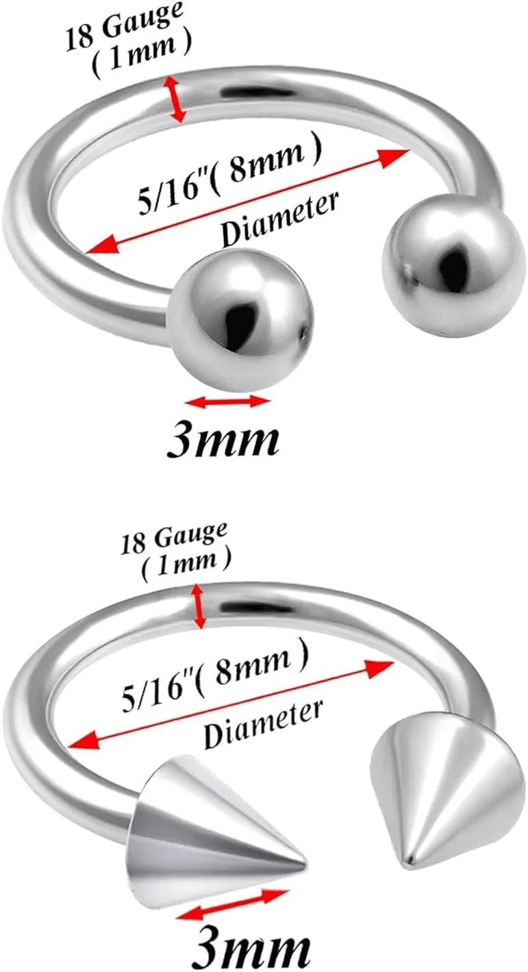 4pcs 18g Horseshoe Ring Circular Cartilage Steel Nose Lip Cartilage Hoop Septum Tragus Stud Ear Eyebrow BBEL - Pick Size
