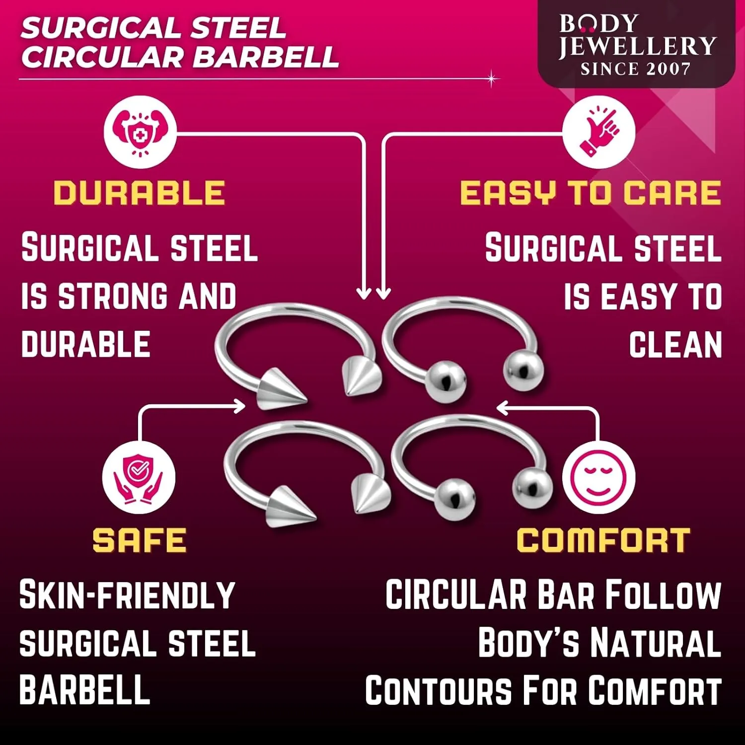 4pcs 18g Horseshoe Ring Circular Cartilage Steel Nose Lip Cartilage Hoop Septum Tragus Stud Ear Eyebrow BBEL - Pick Size