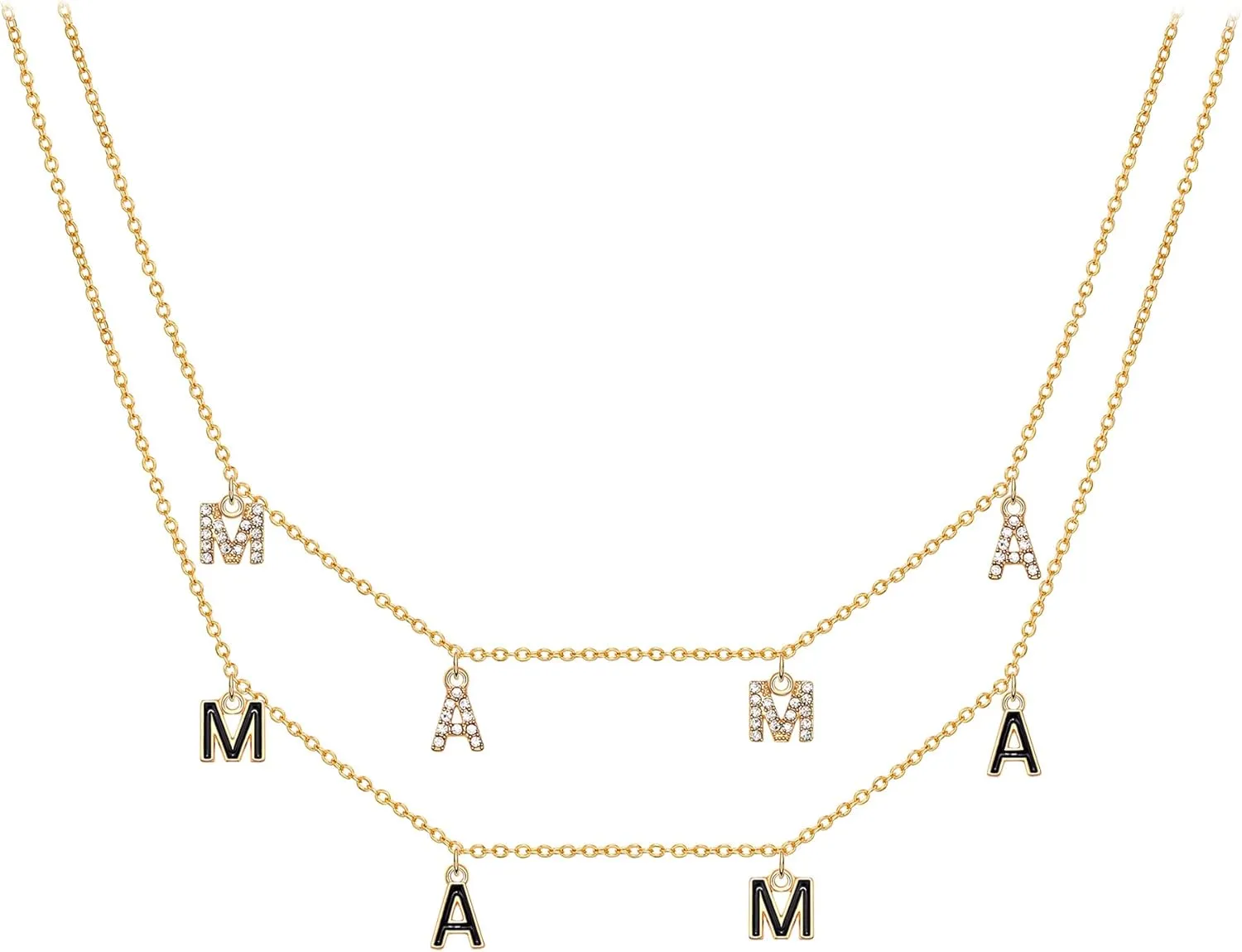 4PCS Mama Letter Necklace Adjustable Crystal Enamel MAMA Pendant Necklace Dainty Gold Mom Necklace for Mother's Day Birthday New Mom Personality Jewelry Gifts
