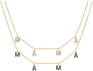 4PCS Mama Letter Necklace Adjustable Crystal Enamel MAMA Pendant Necklace Dainty Gold Mom Necklace for Mother's Day Birthday New Mom Personality Jewelry Gifts