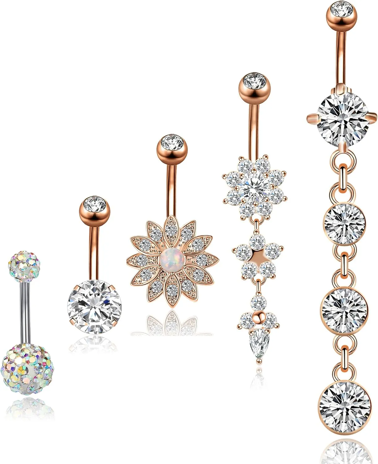 5-10PCS 14G 316L Stainless Steel Dangle Belly Button Rings for Women Navel Rings Curved Barbell Body Piercing