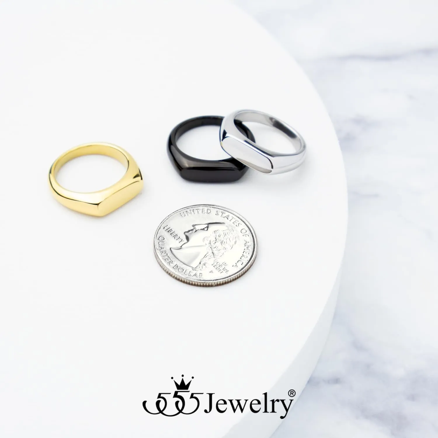 555Jewelry Stainless Steel Solid Plain High Polish Round Signet Ring for Men