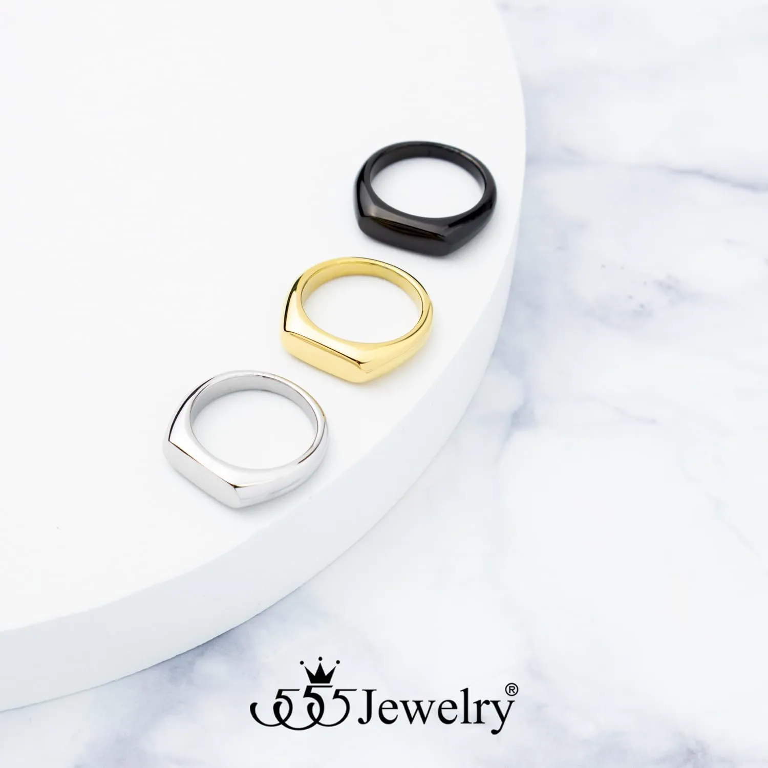 555Jewelry Stainless Steel Solid Plain High Polish Round Signet Ring for Men