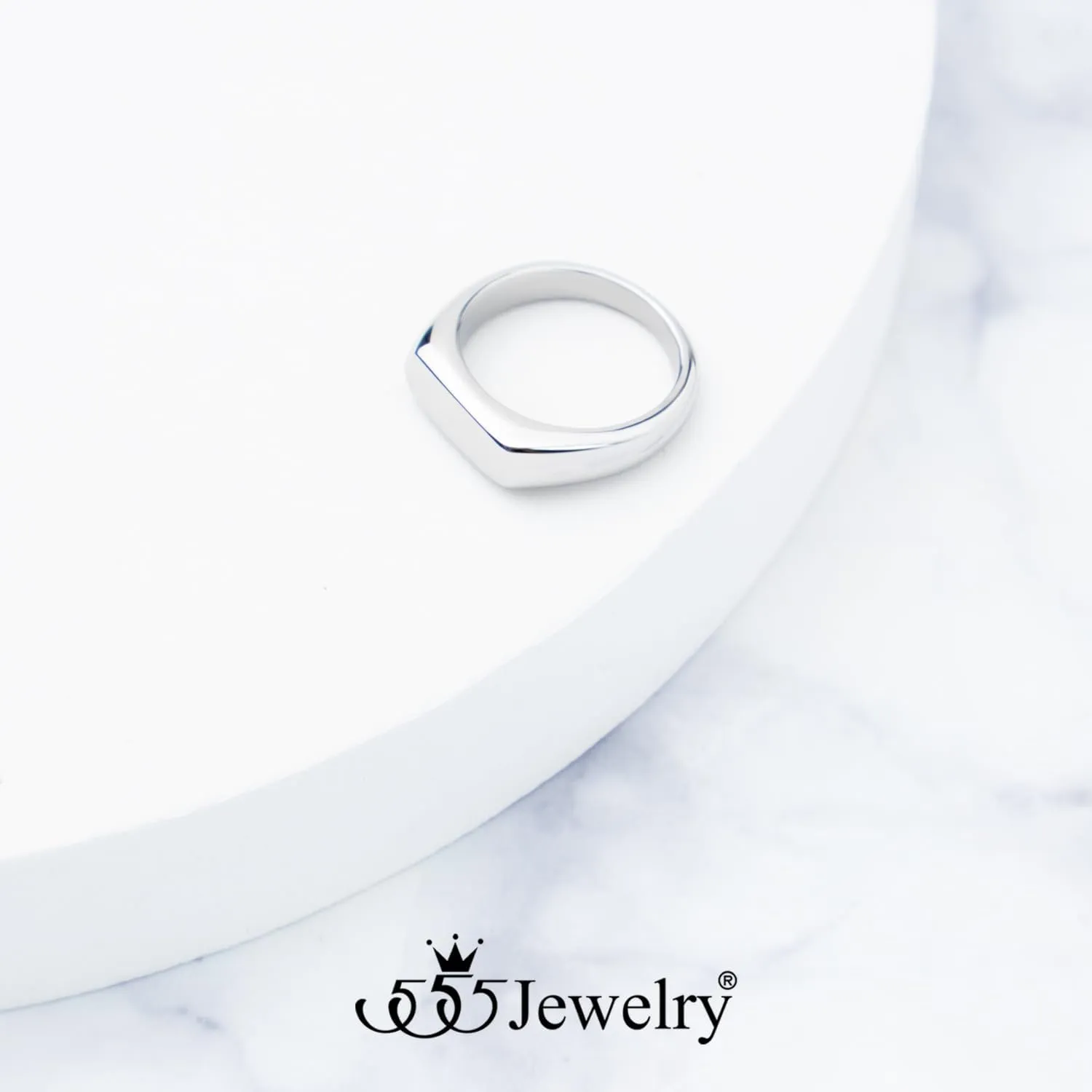 555Jewelry Stainless Steel Solid Plain High Polish Round Signet Ring for Men