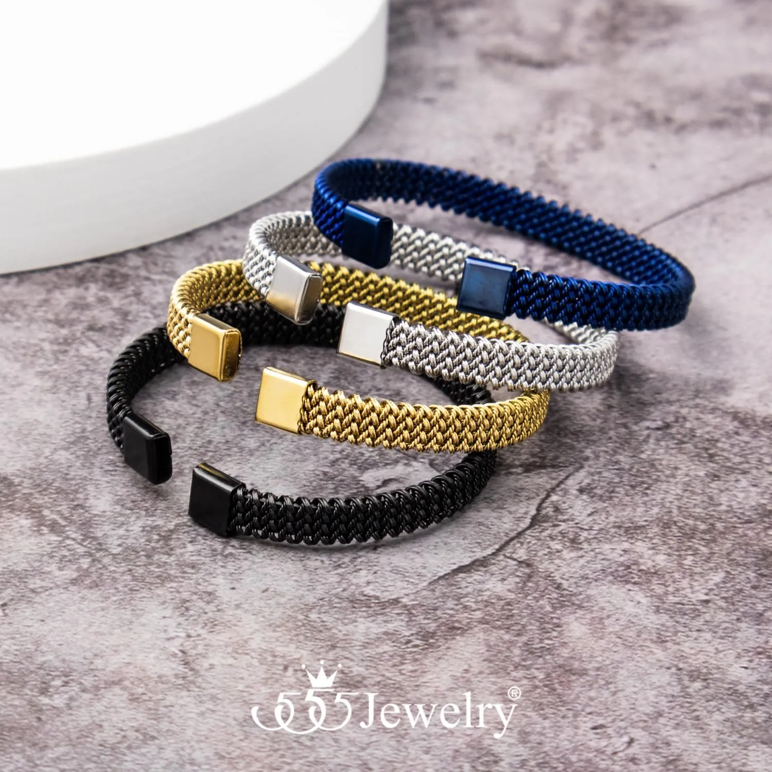 555Jewelry Unisex Stainless Steel Mesh Open Cuff Bangle Bracelet for Men & Women