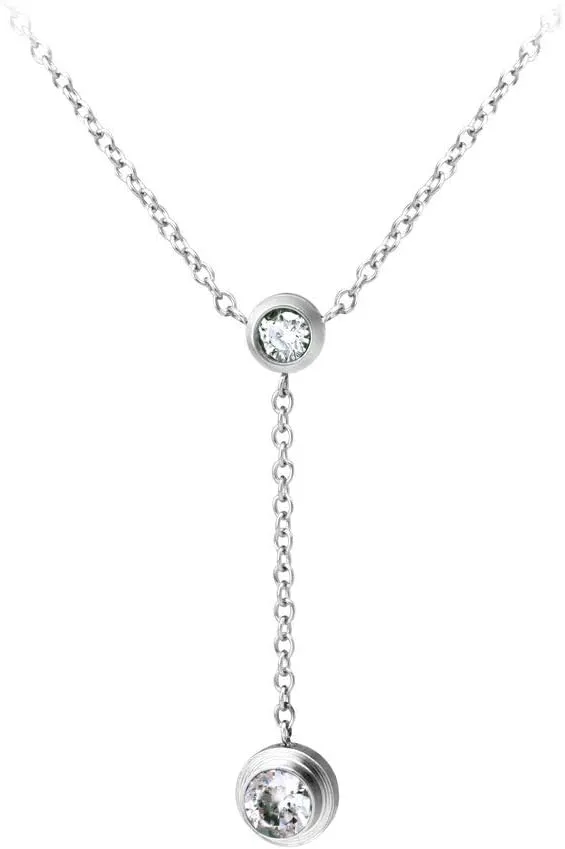 555Jewelry Womens Stainless Steel Lariat Y Drop Layer Round CZ Pendant Necklace