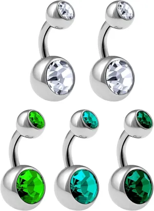 5Pcs Steel 14g 1/4 6mm Belly Button Rings Piercing Jewelry navel Ear Lobe Earring 8mm 5mm Crystal Ball More Choices