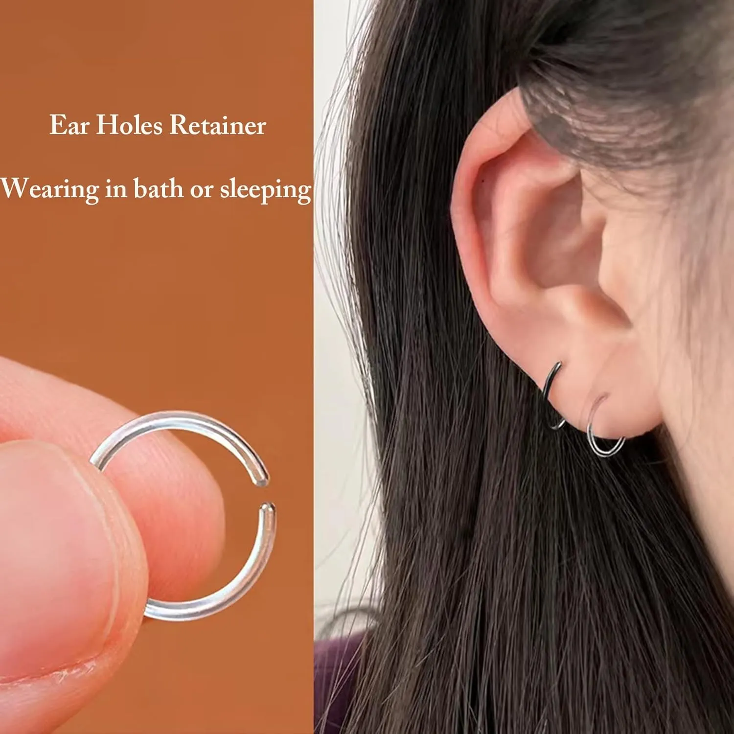 60Pcs Anti-Allergy 20G Unisex Plastic Hoop Ears Hole Retainers Hoop & Clear Nose Rings Hoop Retainer &8 Different Color for Sensitive Ears & Skin (2-in-1 Color)