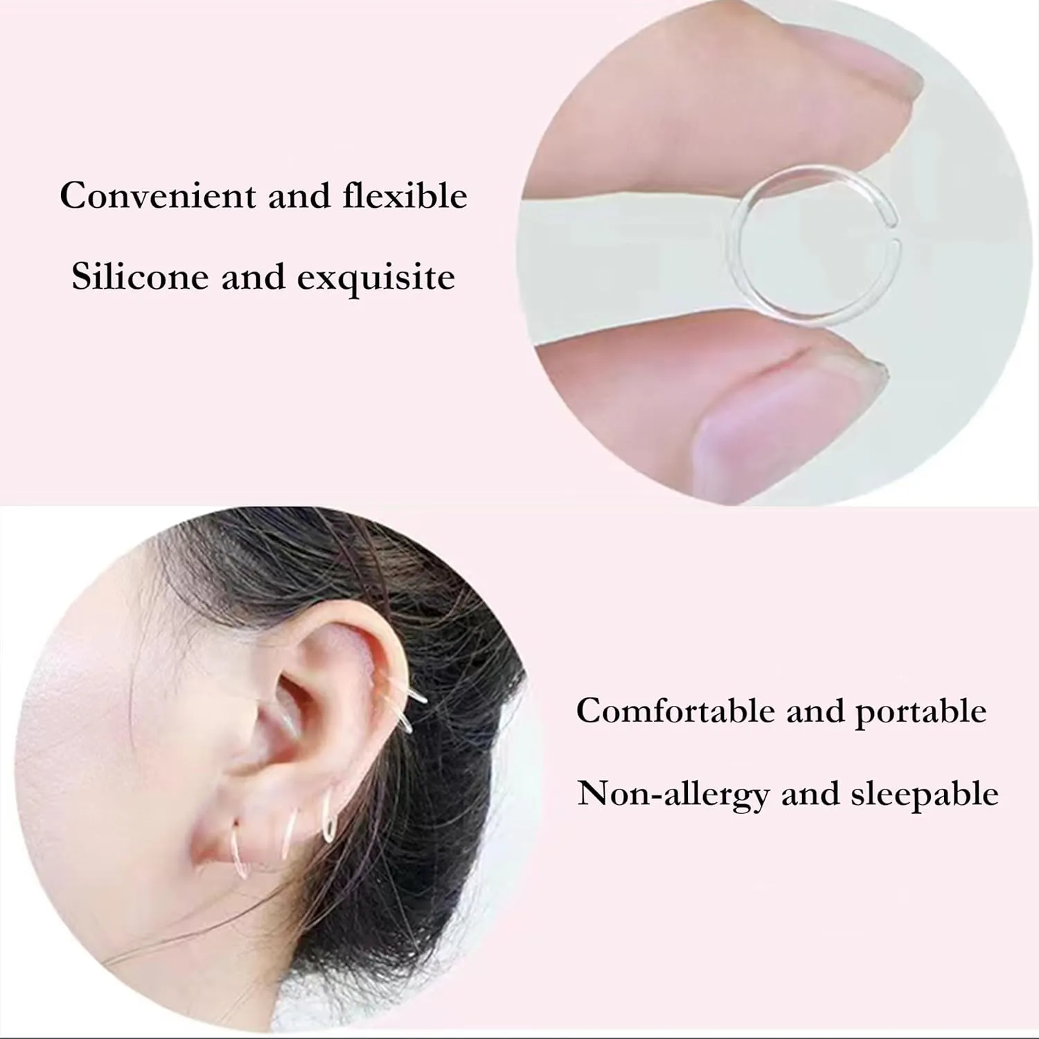 60Pcs Anti-Allergy 20G Unisex Plastic Hoop Ears Hole Retainers Hoop & Clear Nose Rings Hoop Retainer &8 Different Color for Sensitive Ears & Skin (2-in-1 Color)