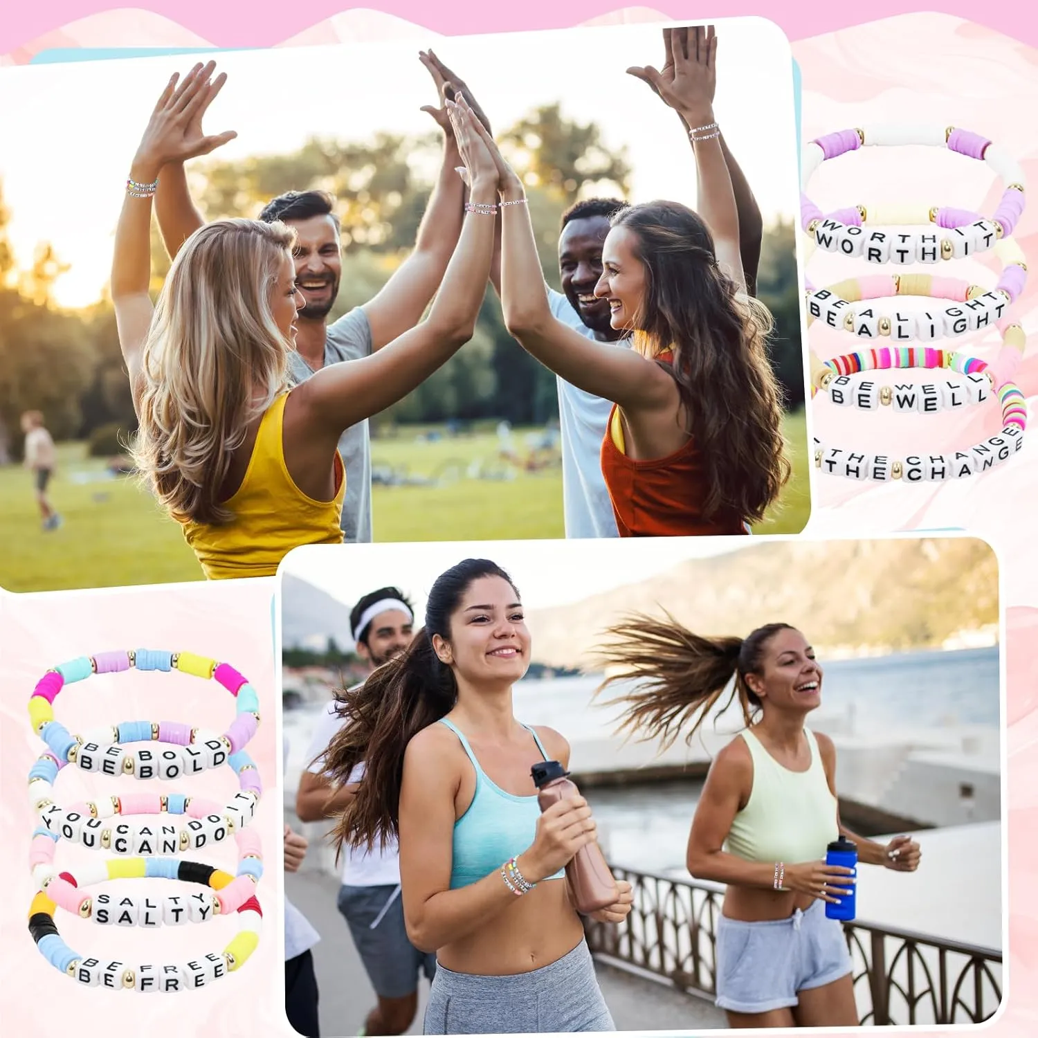 64 pcs Inspirational Beaded Bracelets Bulk Adjustable Colored Motivational Bracelets Friendship Beaded Encouragement Gifts for Women Men Teens Home Office Party Favor Gifts Supplies (Clay)
