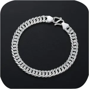 6MM Cuban Link Chain Bracelet for Men Women 8 inch 925 Sterling Silver Plated Chunky Miami Chain Stylish Bracelet Figaro Chain Bracelets Jewelry Gifts for Men to Dad Husband Boyfriend