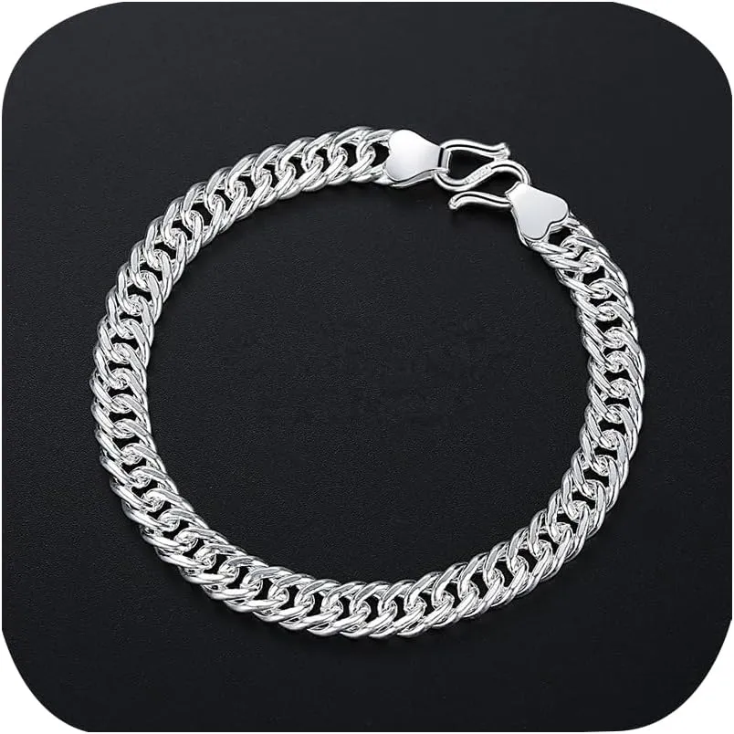 6MM Cuban Link Chain Bracelet for Men Women 8 inch 925 Sterling Silver Plated Chunky Miami Chain Stylish Bracelet Figaro Chain Bracelets Jewelry Gifts for Men to Dad Husband Boyfriend