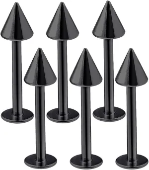 6pcs 16g Labret Stud Lip Ring Cartilage Tragus Snakebite Monroe Triple Forward Helix Conch Medusa Lobe Black Spike Pick Size