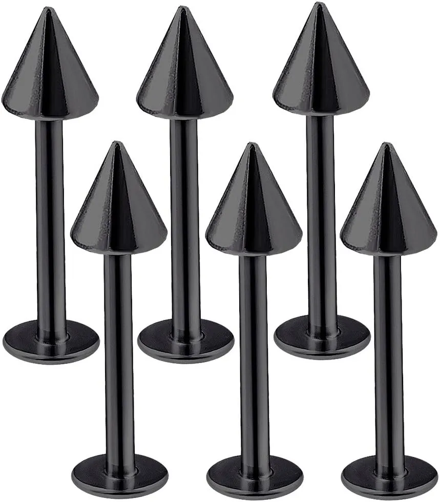 6pcs 16g Labret Stud Lip Ring Cartilage Tragus Snakebite Monroe Triple Forward Helix Conch Medusa Lobe Black Spike Pick Size