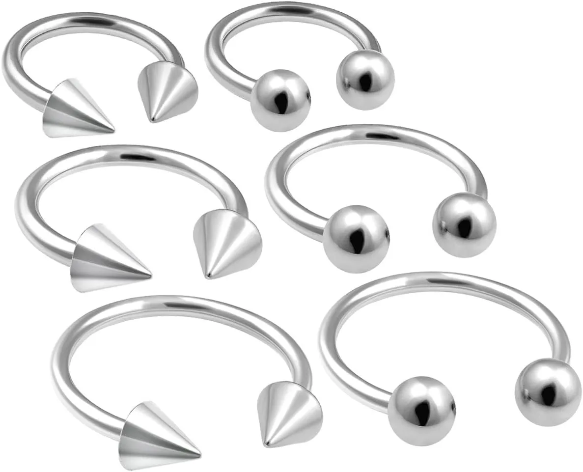 6pcs 18g Horseshoe Ring Circular Cartilage Hoop Septum Nose Lip Eyebrow Spider Bite Tragus Stud Ear Surgical Steel BBEH