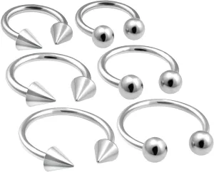 6pcs 18g Horseshoe Ring Circular Cartilage Hoop Septum Nose Lip Eyebrow Spider Bite Tragus Stud Ear Surgical Steel BBEH