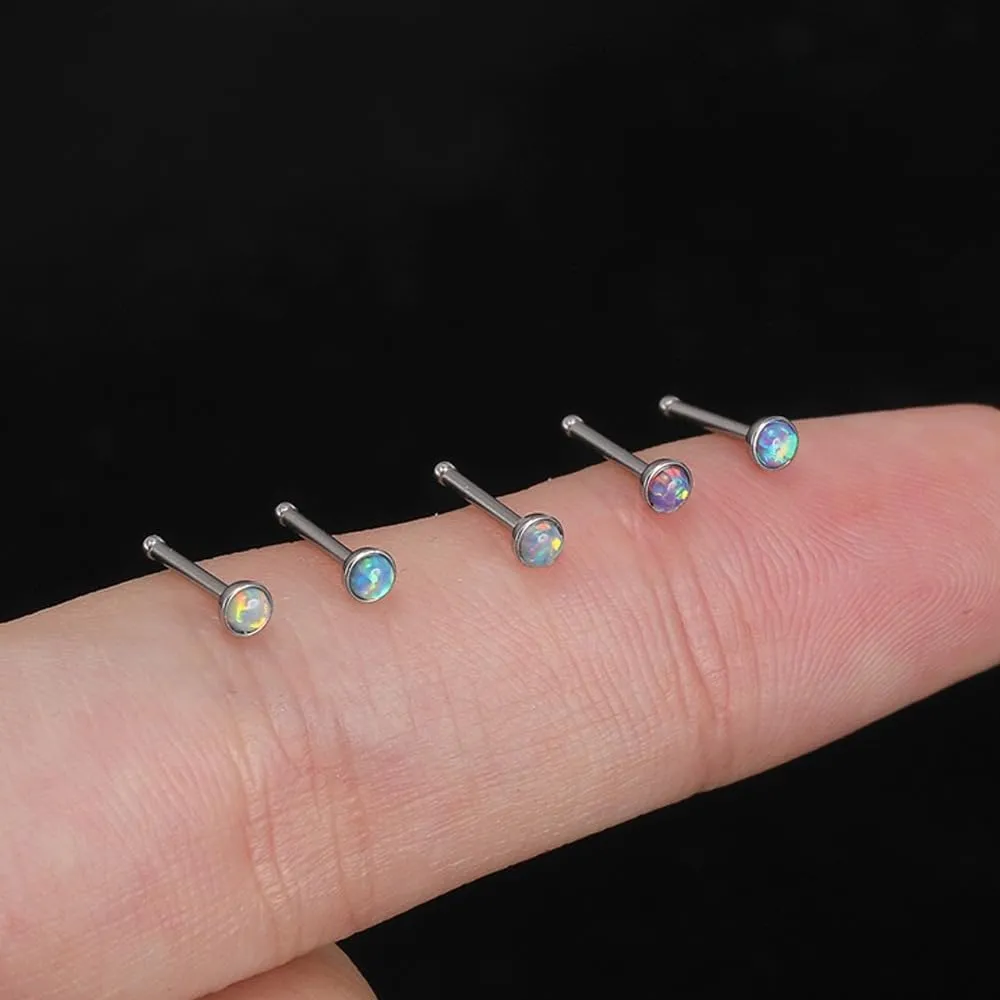 6PCS 20g Tiny Opal Nose Studs L Shaped Nose Screws Stud Stainless Steel Nose Ring Set Body Jewelry Piercing