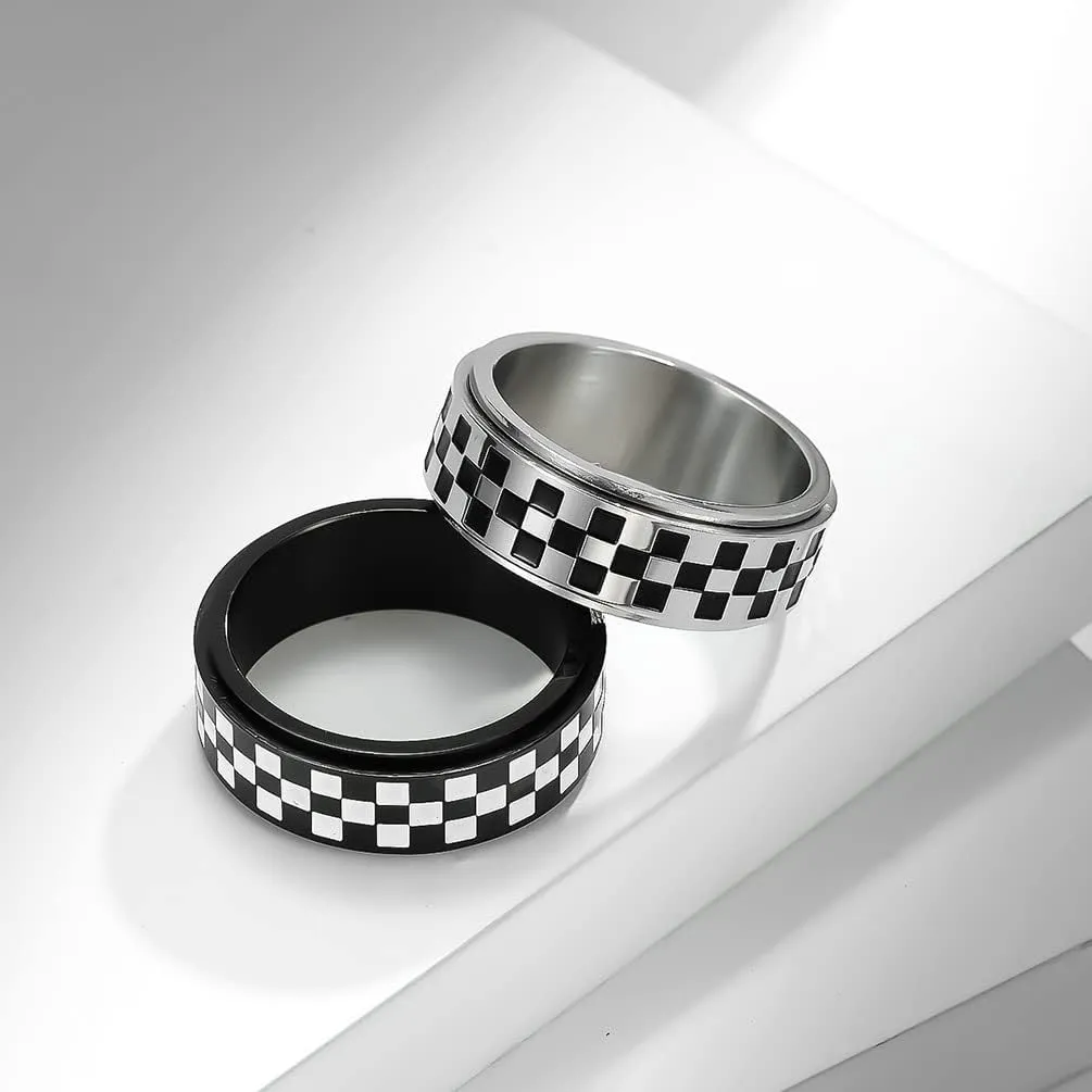 8mm Black White Rotatable Stainless Steel Fidget Band Rings for Women Men Boys Teen Girls Dainty Anti Anxiety Stress Relief Spinner Rings Minimalist Statement Promise Couple Rings for Women Men Gifts