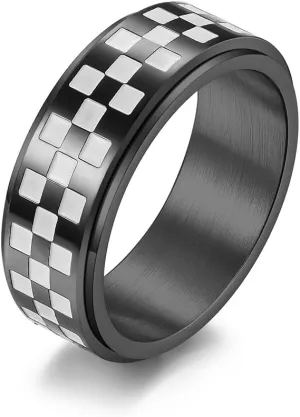 8mm Black White Rotatable Stainless Steel Fidget Band Rings for Women Men Boys Teen Girls Dainty Anti Anxiety Stress Relief Spinner Rings Minimalist Statement Promise Couple Rings for Women Men Gifts