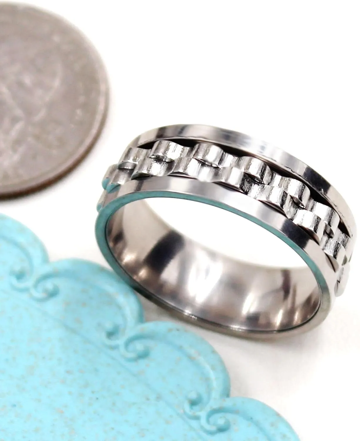 8mm Gear Fidget Ring High Polish Anxiety Ring Anti Spinning Cool Stress Relieveing Rings For Men Women Wedding Band Size 6-10